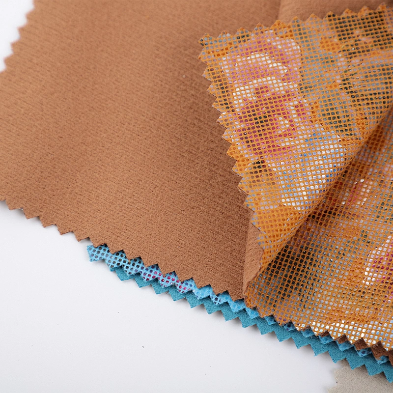 PU leather fabric for clothing and jacket garment with glitter on suede leatherette for cloth