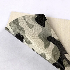 PVC cloth leather with camouflage printing on surface with lychee embossed popular use for handbags