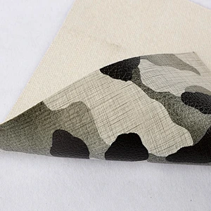 PVC cloth leather with camouflage printing on surface with lychee embossed popular use for handbags