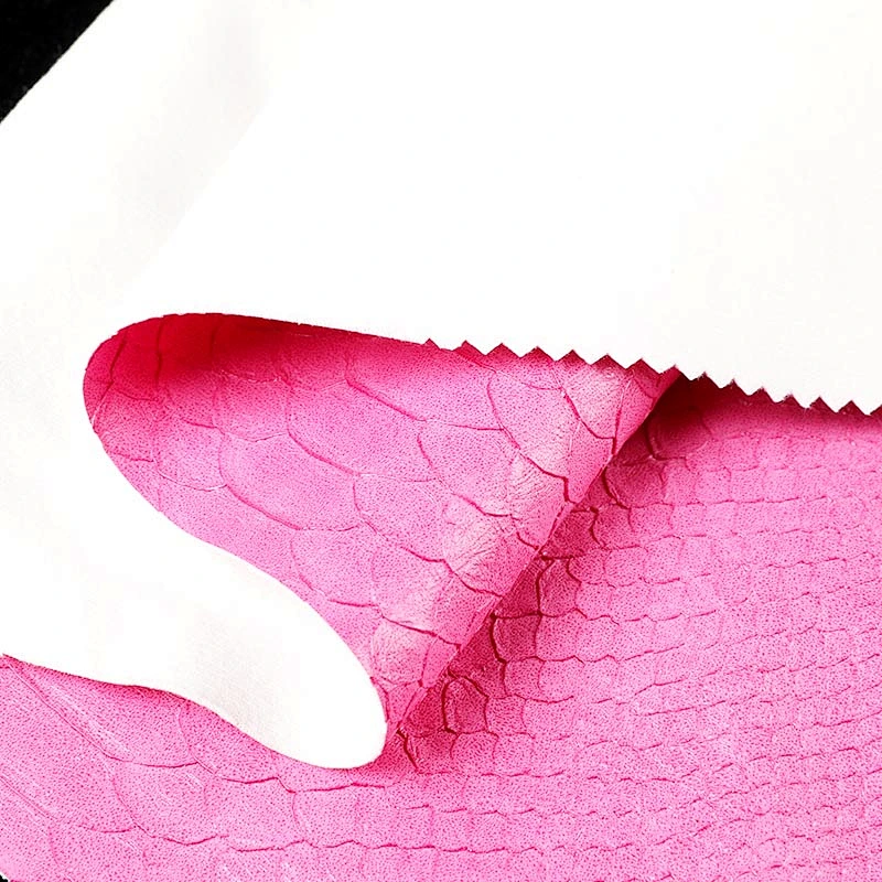 PVC snake skin artificial leather with Colored Imitation Cotton Backing for handbags usage