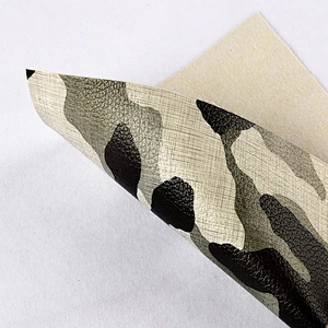 PVC cloth leather with camouflage printing on surface with lychee embossed popular use for handbags