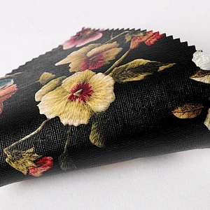 Embossed and flower PVC leather for ladies handbag with Colored Imitation Cotton Backing