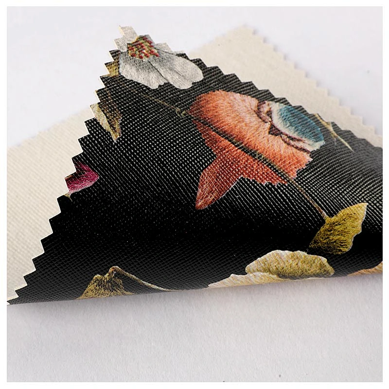 Embossed and flower PVC leather for ladies handbag with Colored Imitation Cotton Backing
