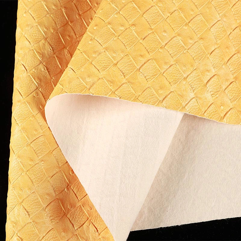 High quality Ostrich Synthetic Pu Leather for Bags Handbags bag fabric usage with weaving emboss