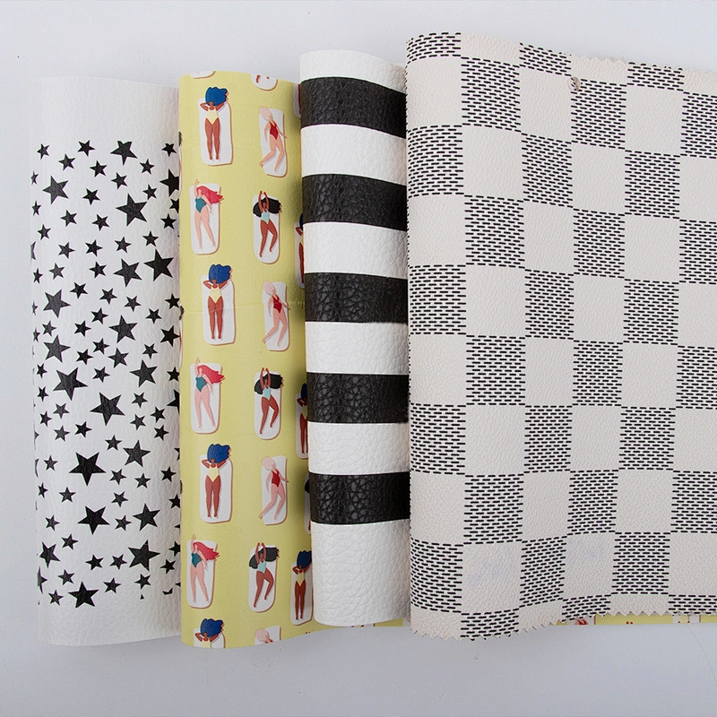 PU sheet for school bag star-like embossed black and white stripe print PU artificial leather sheet