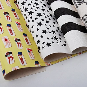 PU sheet for school bag star-like embossed black and white stripe print PU artificial leather sheet