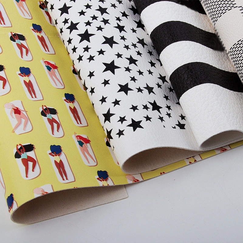 PU sheet for school bag star-like embossed black and white stripe print PU artificial leather sheet