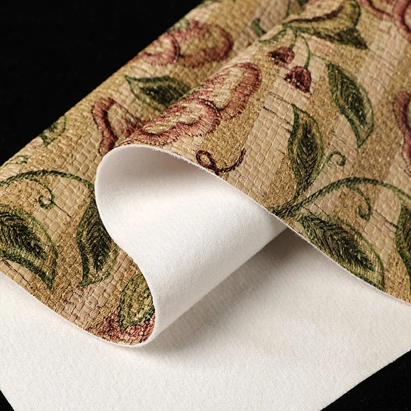 China Flower Embossed PVC Leather with brushing fabric for woman handbags