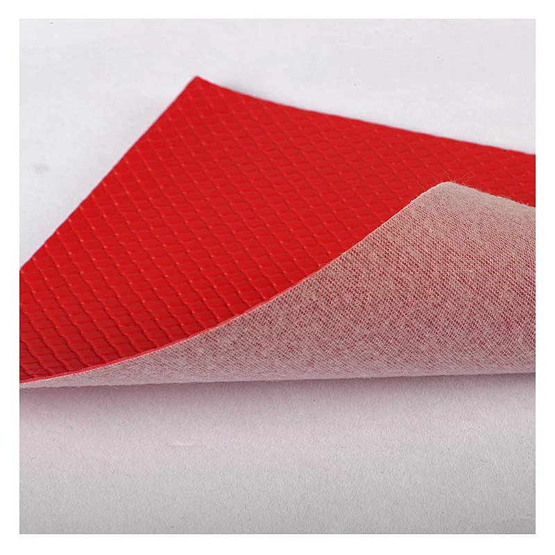 Embossed PU leather fabric with Elastic backing for Handbags and Decoration Usage with brushed backing