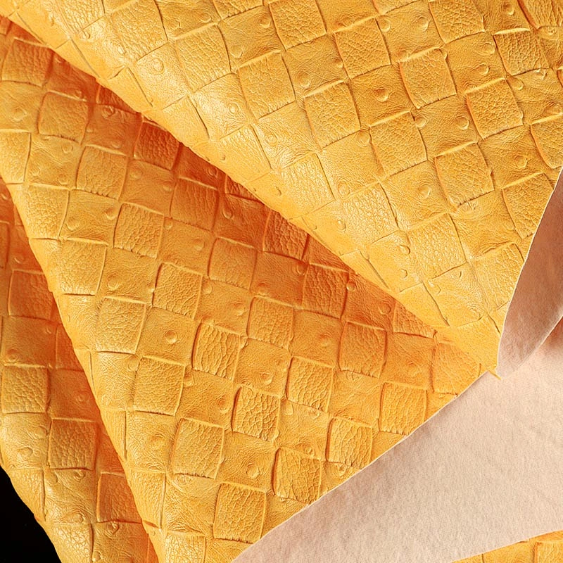 High quality Ostrich Synthetic Pu Leather for Bags Handbags bag fabric usage with weaving emboss
