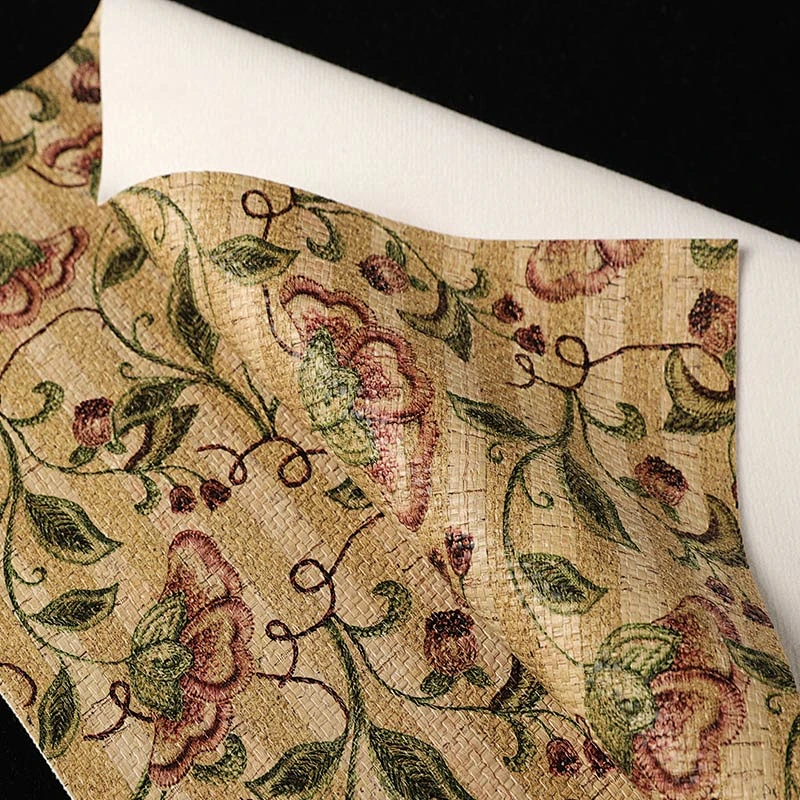 China Flower Embossed PVC Leather with brushing fabric for woman handbags
