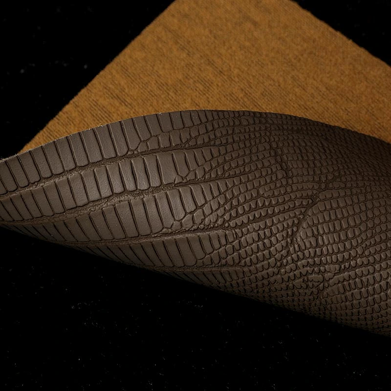 PVC Lizard skin leather with brushing fabric for lizard emboss handbags material