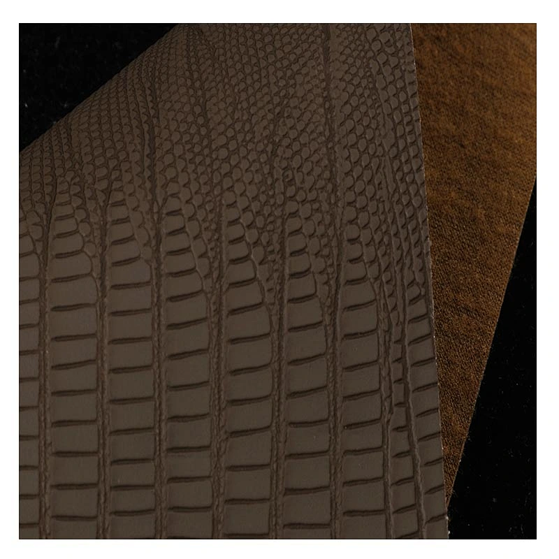PVC Lizard skin leather with brushing fabric for lizard emboss handbags material