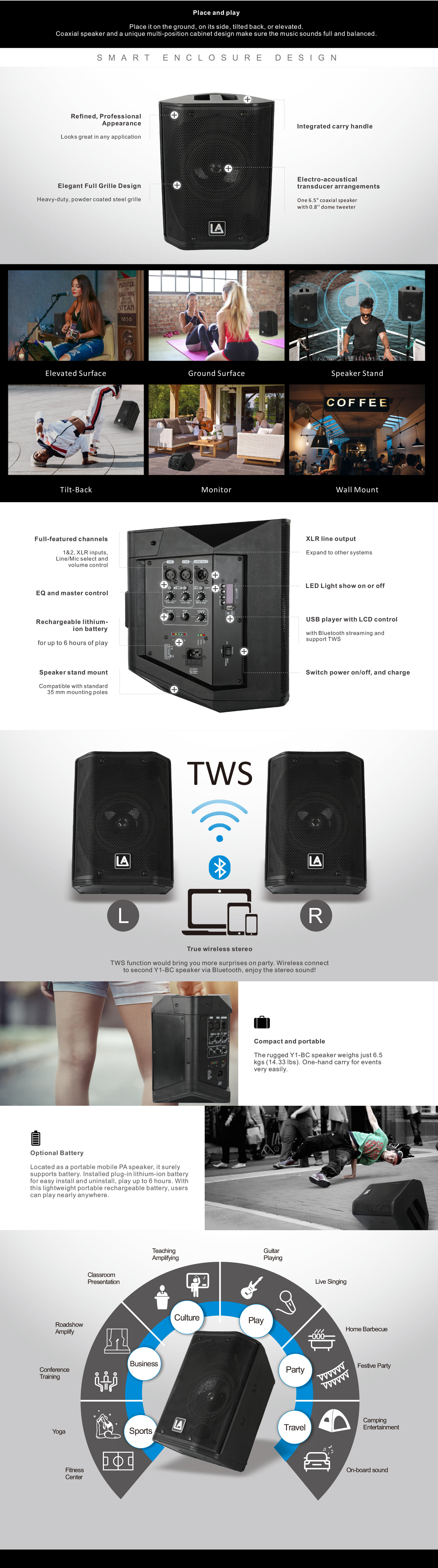 portable bluetooth speaker, Portable Speaker Y1-BC, wireless speaker, Portable Sound Speakers, Y1 Series