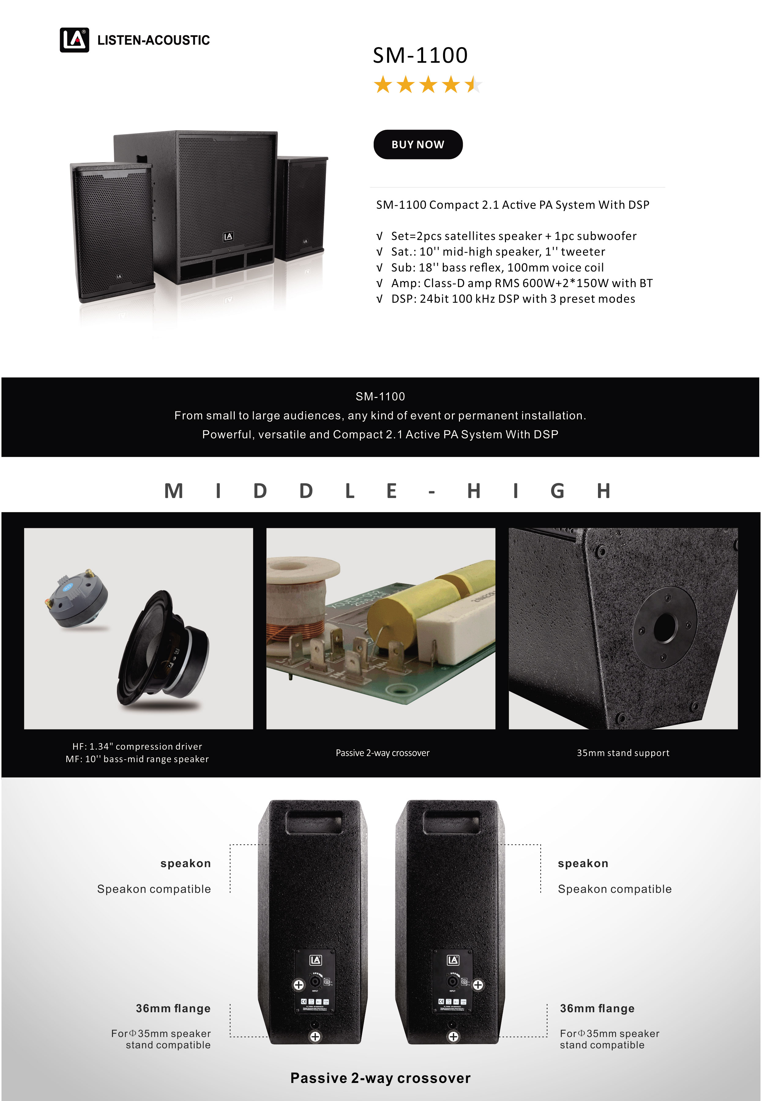 Active Compact System, active pa speaker system, active pa system with dsp, powered speakers