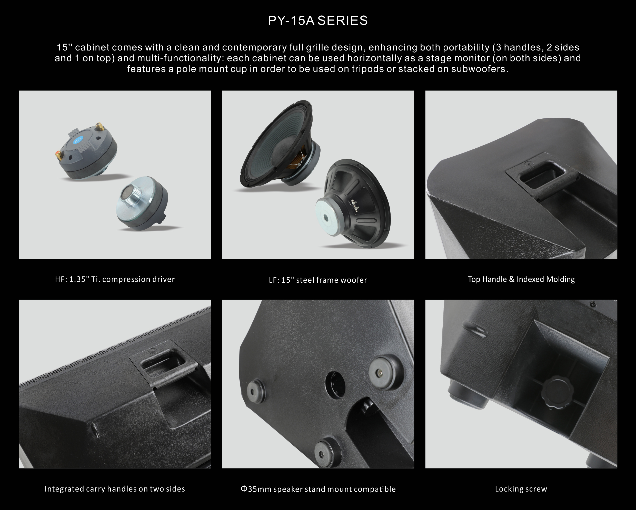 Powered & Passive PA Speakers, dj equipment, PA Speaker, ABS Molded PA Speakers, PY 15A Speaker with Class AB Mono amplifier