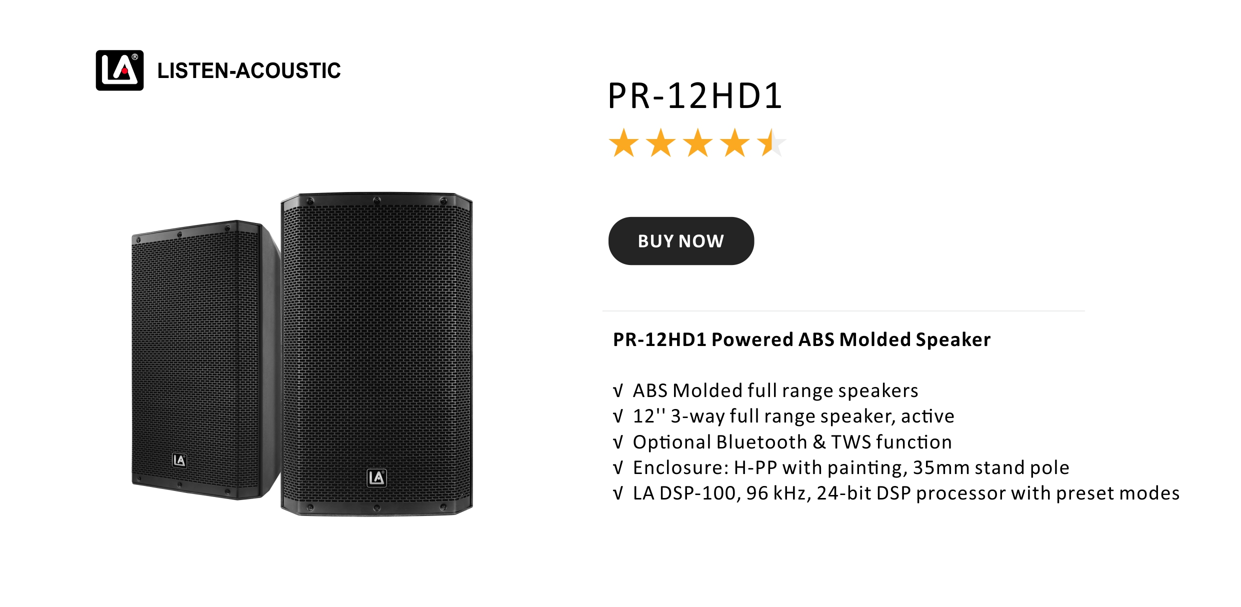 PA Speaker, 3way Full Range Speaker, Full Range Active Speaker, 12inch Speaker, Audio Speaker,Powered Speaker, ABS Molded PA Speakers, PR Series, PR 12HD Powered ABS Model Speaker with Class D 3way Amplifier