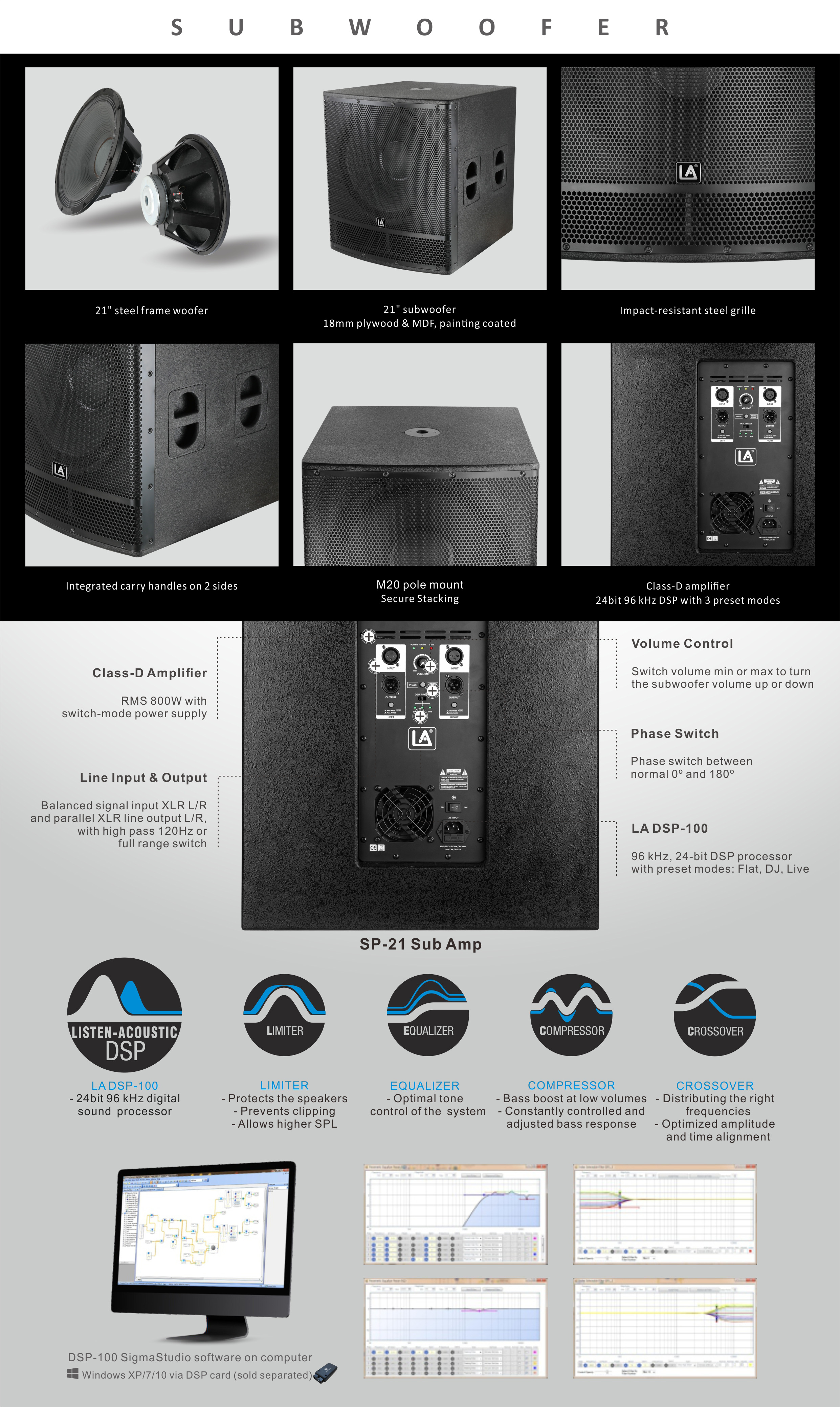 Wooden PA Speakers SP Series, Active Speakers, Professional Speaker, 21inch Wooden Powerful Subwoofer, 21 inch Wooden Bass Speakers