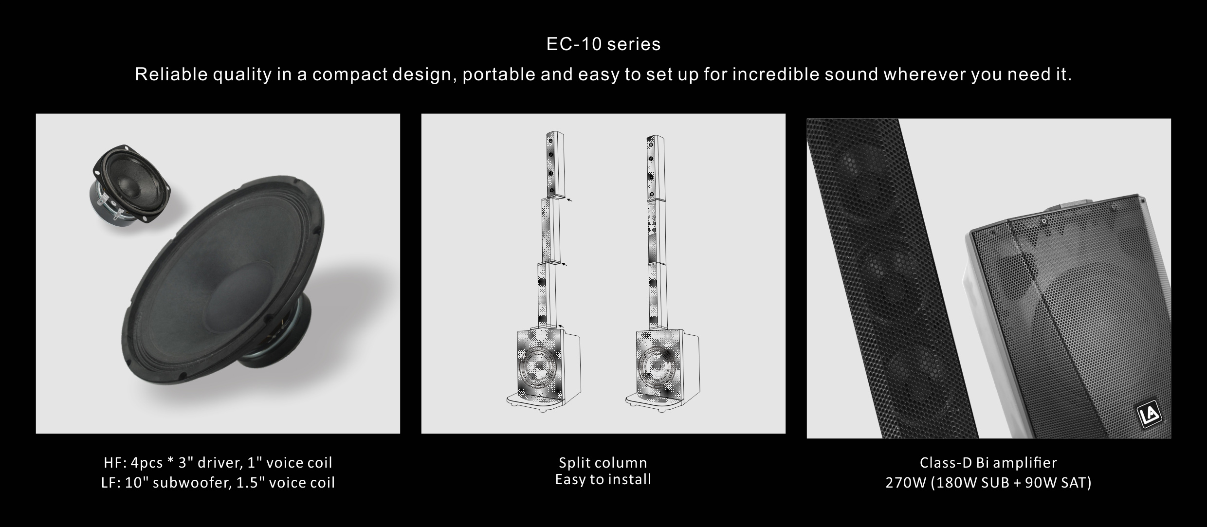 bluetooth speakers, speaker, portable pa system, column array speakers, dj speakers, column array pa system, Combination Systems EC Series, Column Speakers EC-10 Series, professional loudspeaker