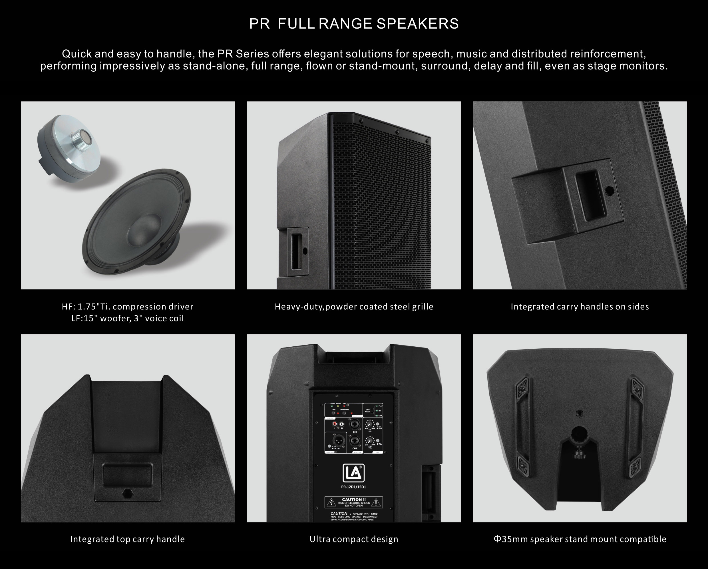 Altavoz PA, sistema PA portátil, sistema de sonido portátil PR-15D1, altavoces PA moldeados en ABS, altavoz de rango completo, altavoces PA moldeados en ABS serie PR