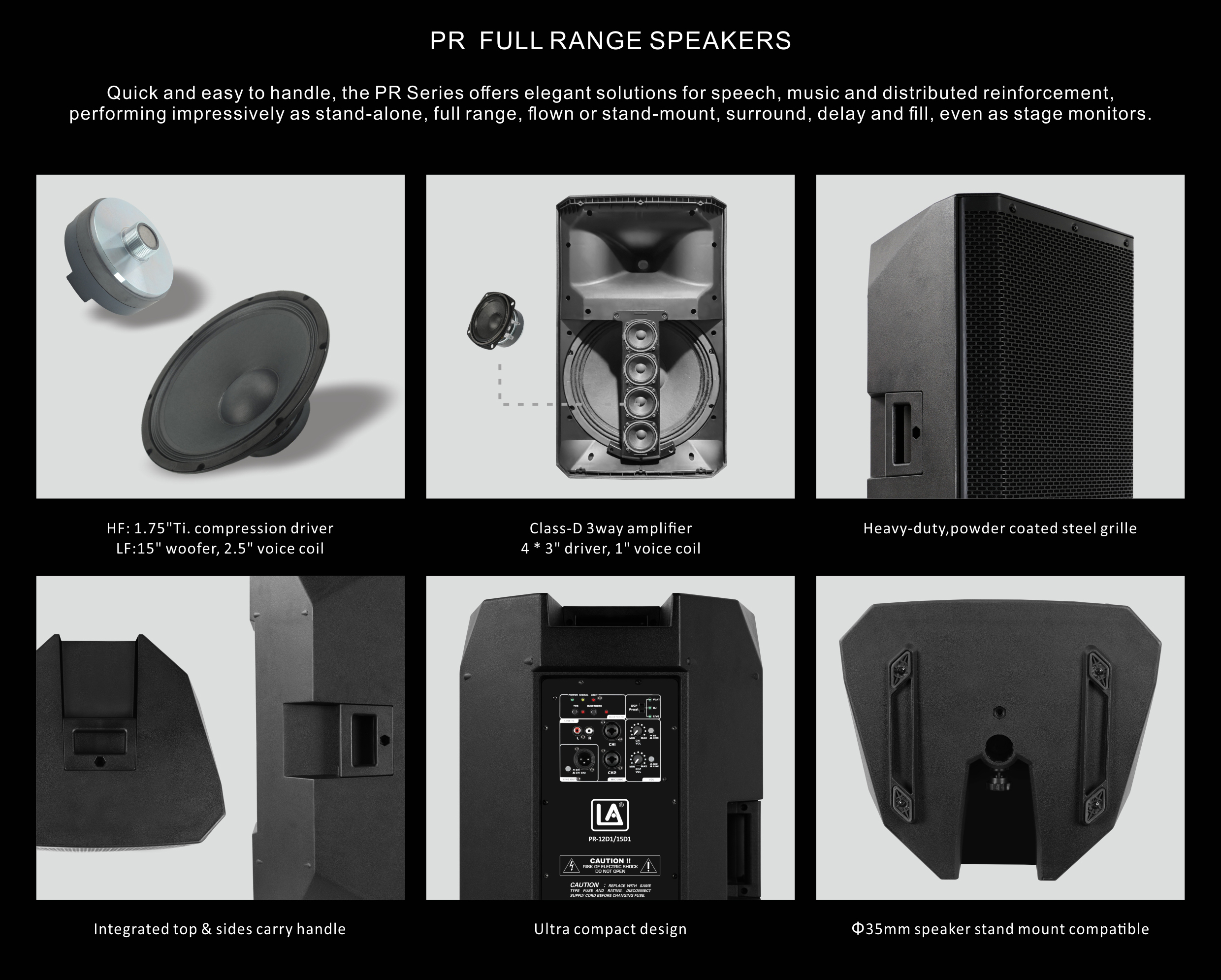 PA Speaker, 3way Full Range Speaker, Full Range Active Speaker, 15inch Speaker, Audio Speaker,Powerd Speaker, ABS Molded PA Speakers, PR Series, PR 15HD Powered ABS Model Speaker with Class D 3way Amplifier