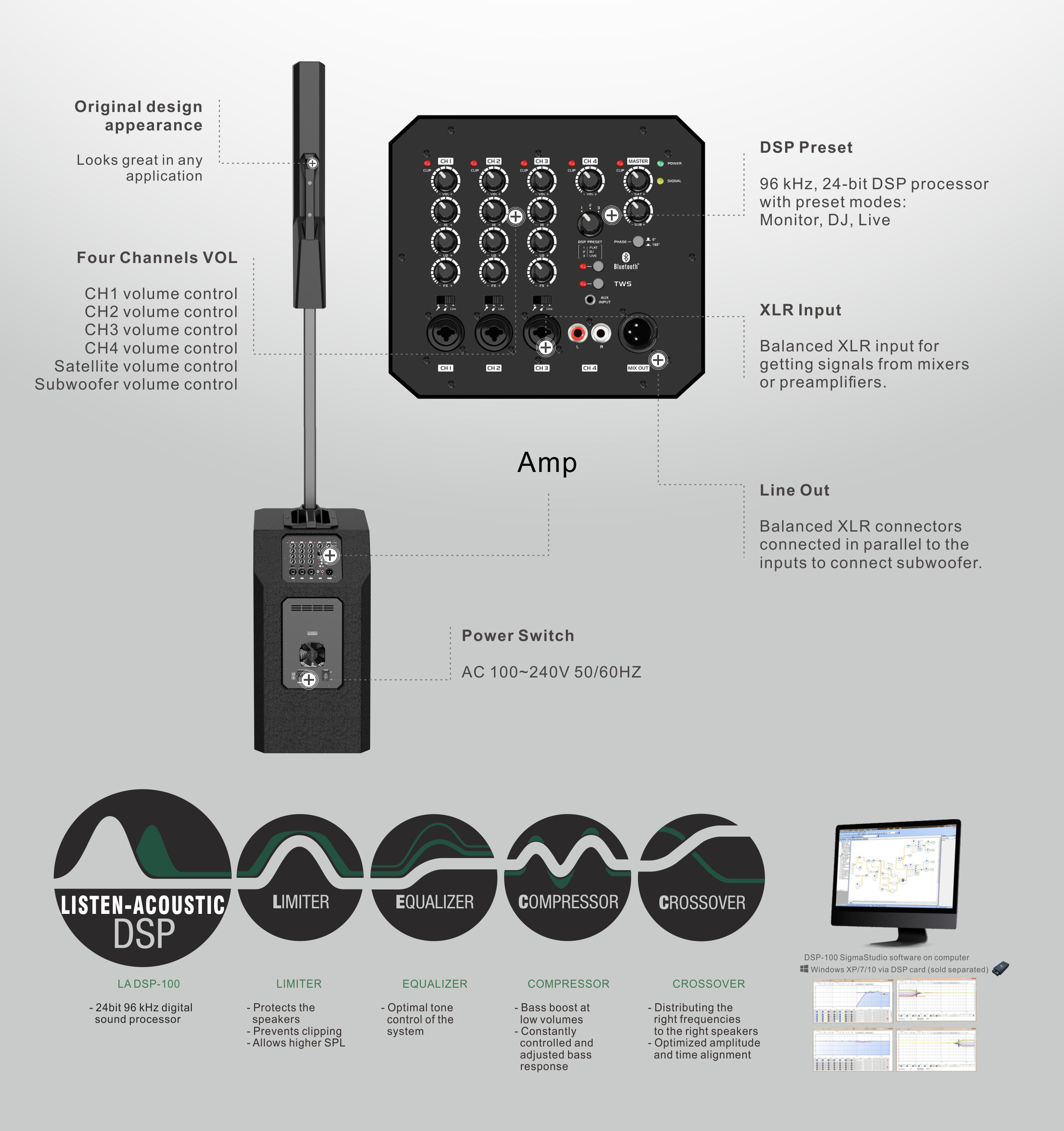 bluetooth speakers, speaker, portable pa system, column array speakers, dj speakers, column array pa system, Combination Systems EQ Series, Column Speakers EQ-800 Series