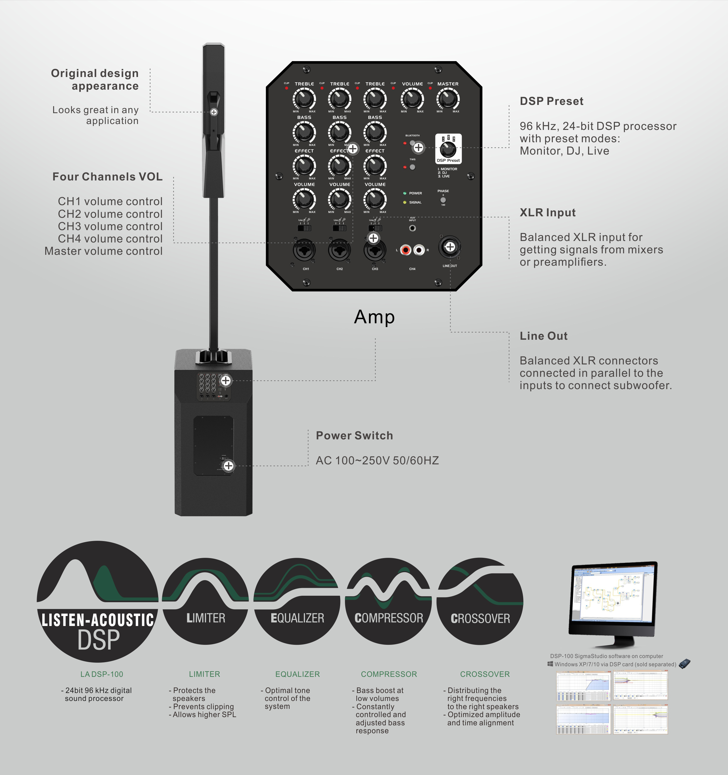 Column Speaker EQ-600 Series, column speaker system, pa indoor column speaker, pa outdoor column speaker, Combination Systems EQ Series