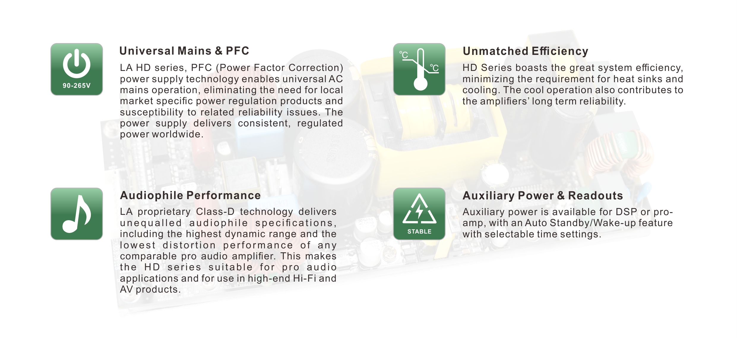 U-HD Series Class-D Amplifier Module, Full Voltage Amplifier Module, PFC Amplifier Module, HD Series Class D Amplifire with PFC technology
