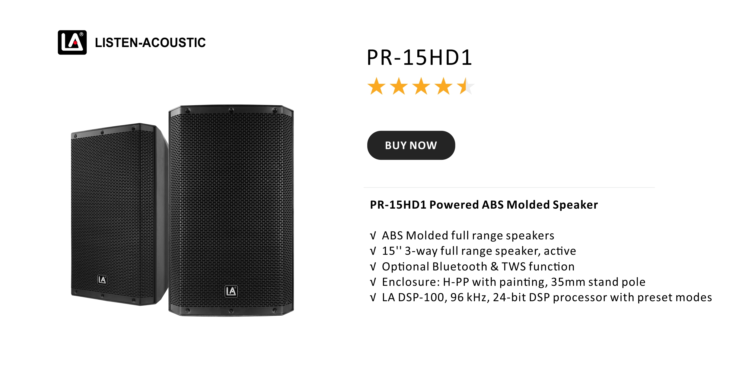 PA Speaker, 3way Full Range Speaker, Full Range Active Speaker, 15inch Speaker, Audio Speaker,Powerd Speaker, ABS Molded PA Speakers, PR Series, PR 15HD Powered ABS Model Speaker with Class D 3way Amplifier