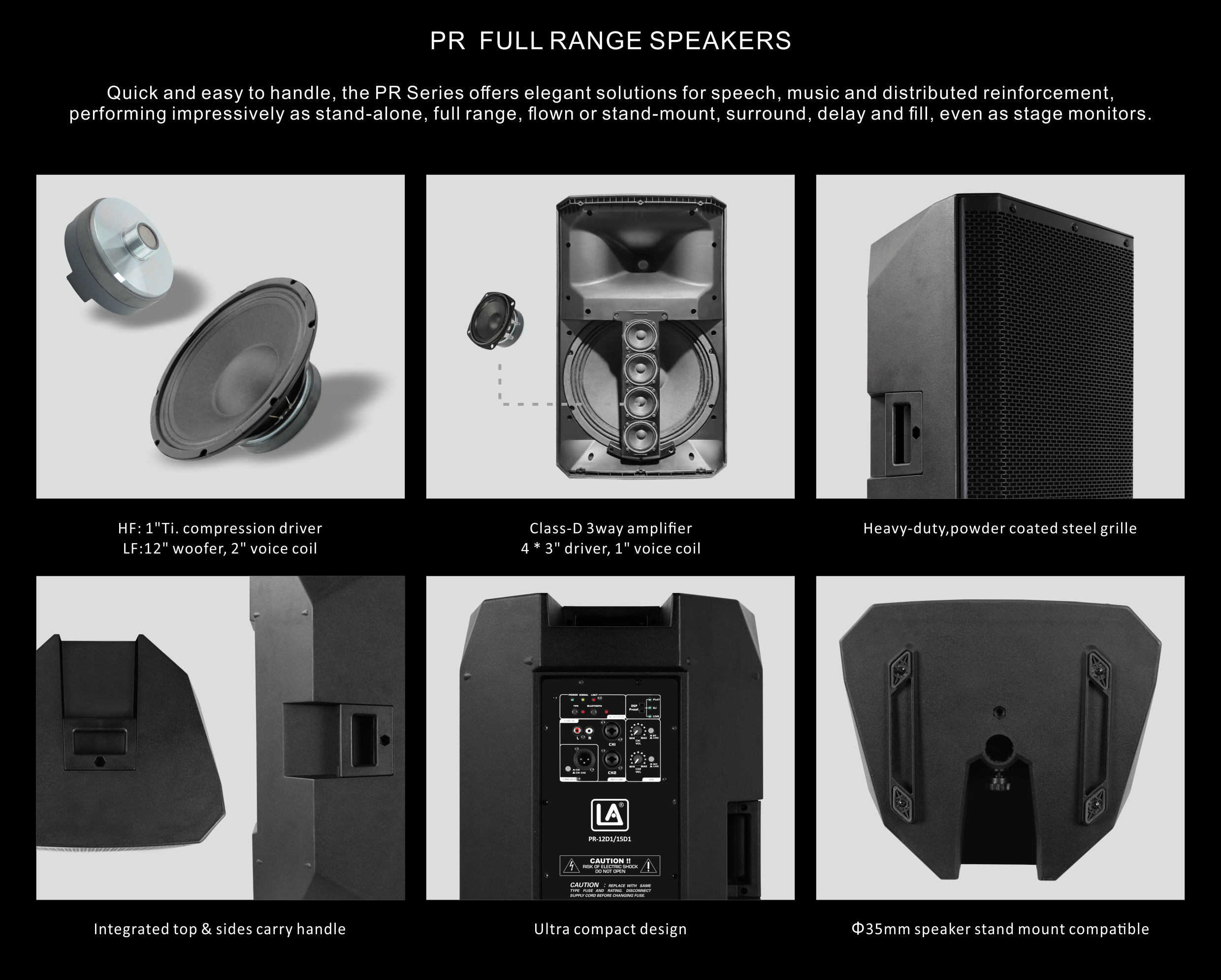 PA Speaker, 3way Full Range Speaker, Full Range Active Speaker, 12inch Speaker, Audio Speaker,Powered Speaker, ABS Molded PA Speakers, PR Series, PR 12HD Powered ABS Model Speaker with Class D 3way Amplifier