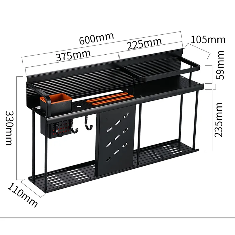 kitchen wall rack aluminium Wall mounted kitchen storage utensils storage rack