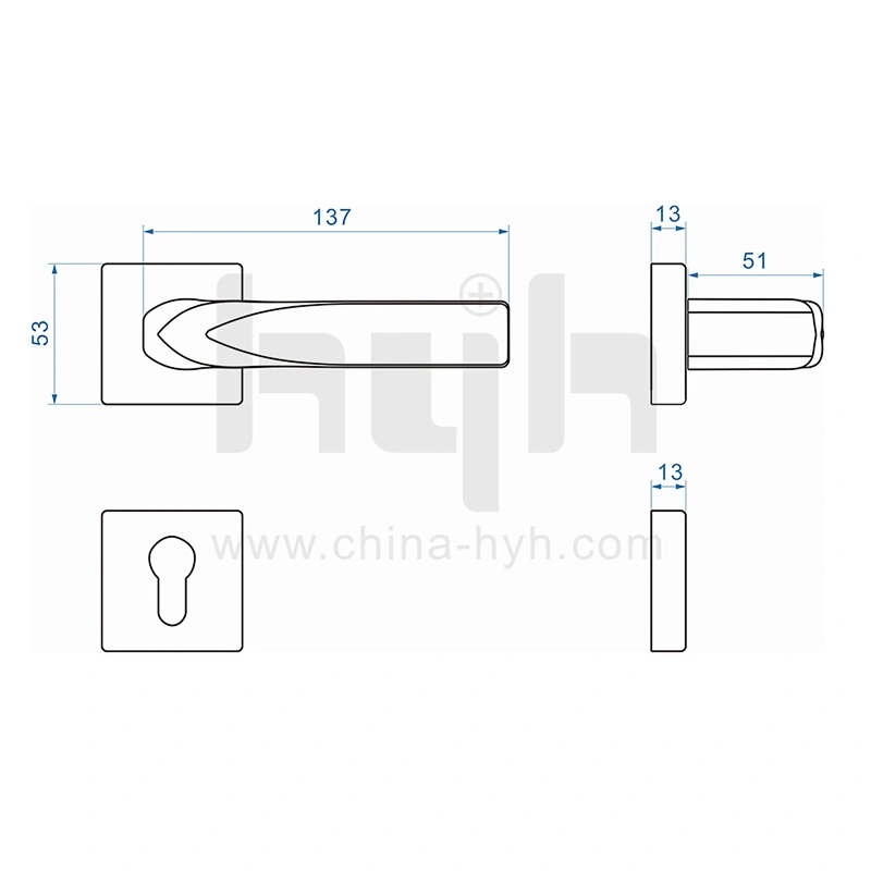 hyh Italian New Square Door Handle Brushed Nickle, Mblack Entry Door Handle With Manufacturer Price