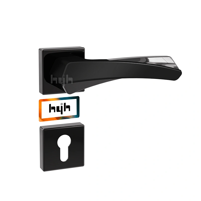 hyh Patent Zinc High Quality Door Lever Handle Set, Interior Door Locks And Handles, Rose Door Handle Matt Black