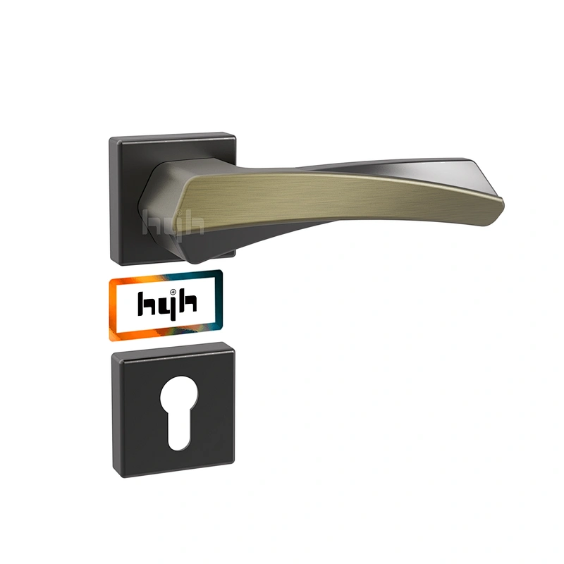 hyh Patent Zinc High Quality Door Lever Handle Set, Interior Door Locks And Handles, Rose Door Handle Matt Black