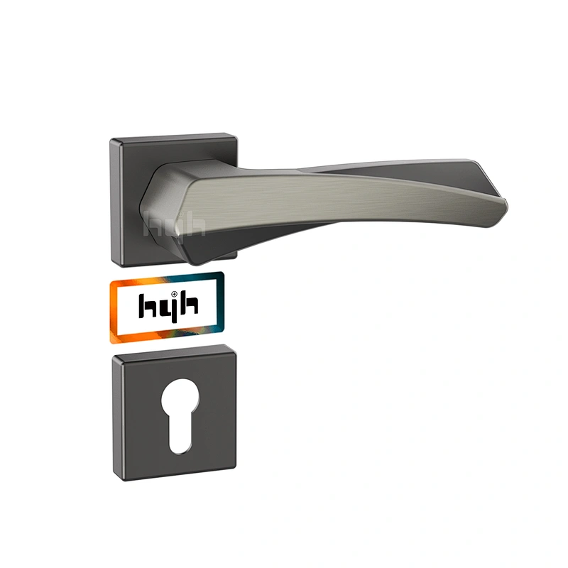 hyh Patent Zinc High Quality Door Lever Handle Set, Interior Door Locks And Handles, Rose Door Handle Matt Black