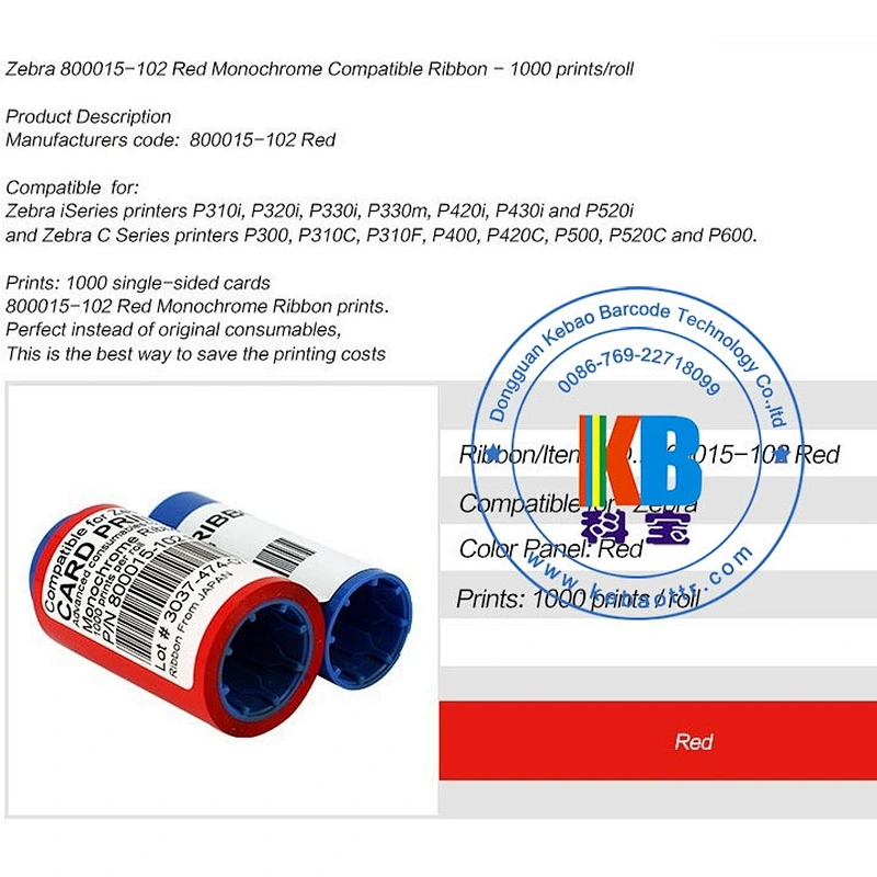 Zebra ID Card Printer Zebra Compatible Color Ribbon 800015-102 - 1000 Prints Ribbon