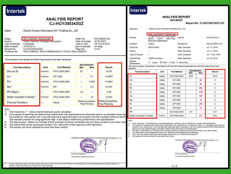 intertek zinc sulphate