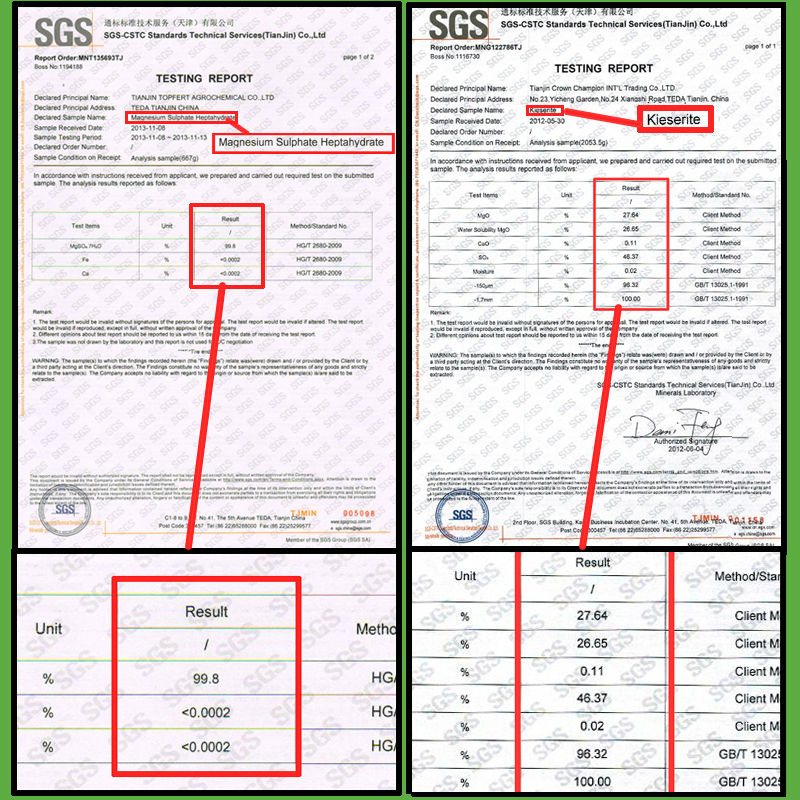 magnesium sulfate heptahydrate certification