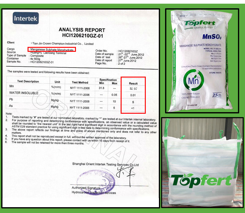 manganese sulphate certificate
