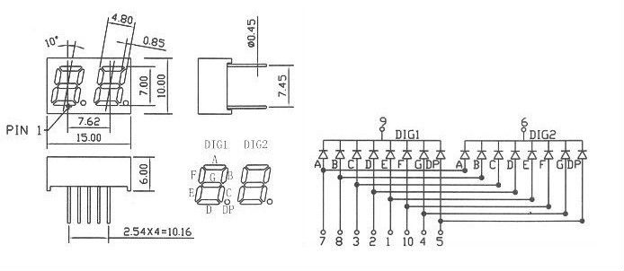 7 Segment LED Display,0.28inch 2 Digit White,0.28