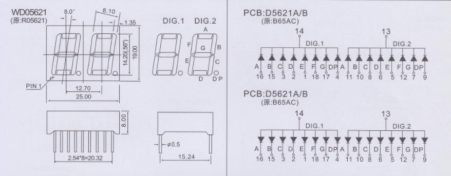 7 Segment Display,056inch Red 18PIN,0.56inch 2 Digit Red