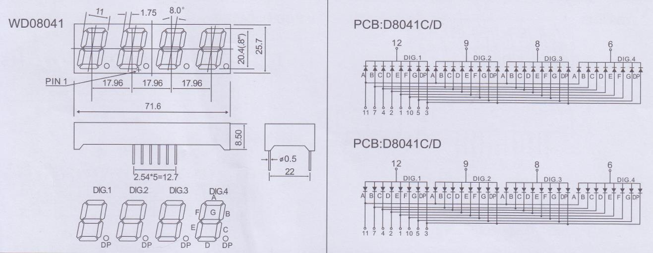 4 digit 7 segment LED display for instrument panels