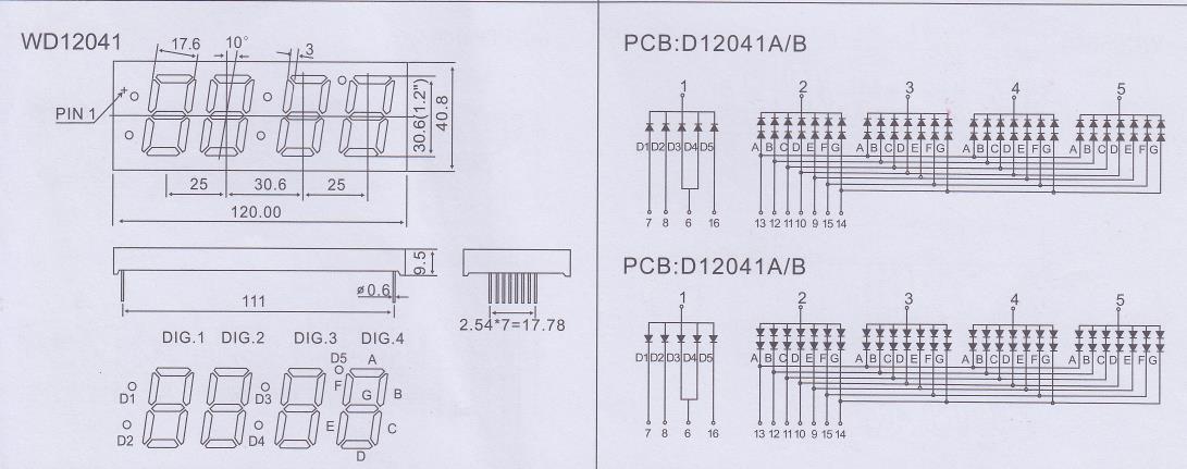 Blue 7 segment LED display with 220mcd luminous intensity
