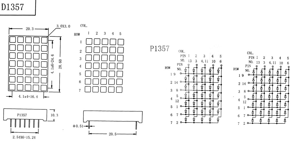 5x7 3x3mm Dot Matrix LED Display