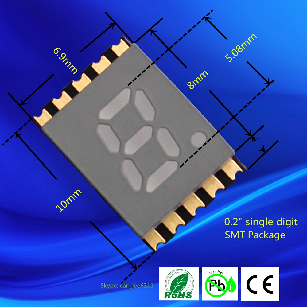 smd package 0.2 inch ultra thin single digit led 7 segment led smd display