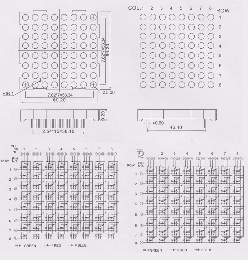 RGB LED Matrix internal circuit diagram with common anode configuration