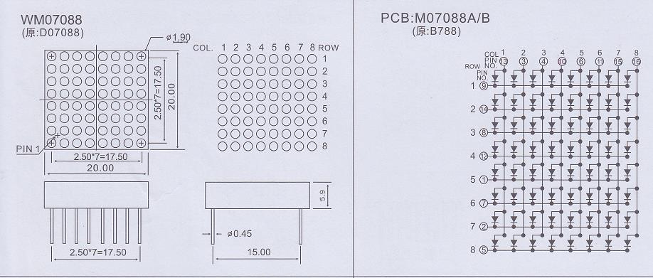 Internal circuit diagram of 1.9mm LED Matrix Display