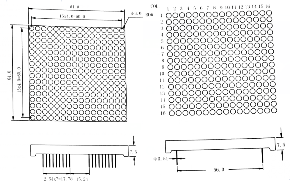 PCB layout 16x16 LED matrix module wiring diagram