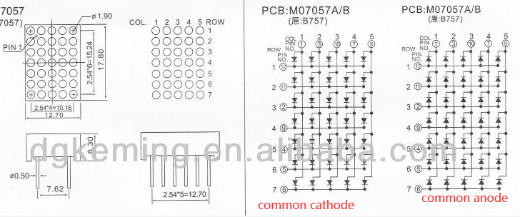 5x7 LED Matrix Display Dimension Drawing HOUKEM-7057-ASR