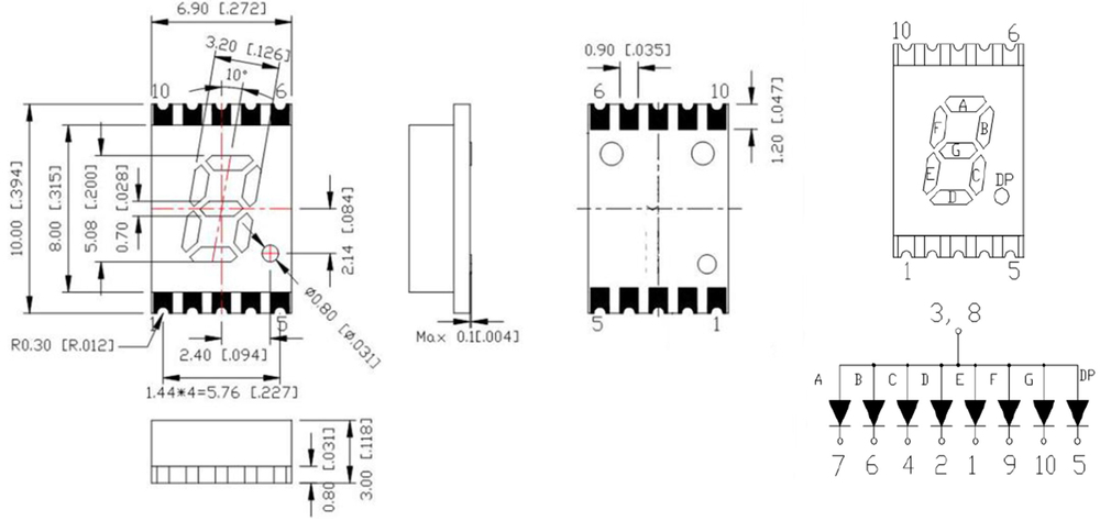 SMD 7 segment display light off appearance with gray surface